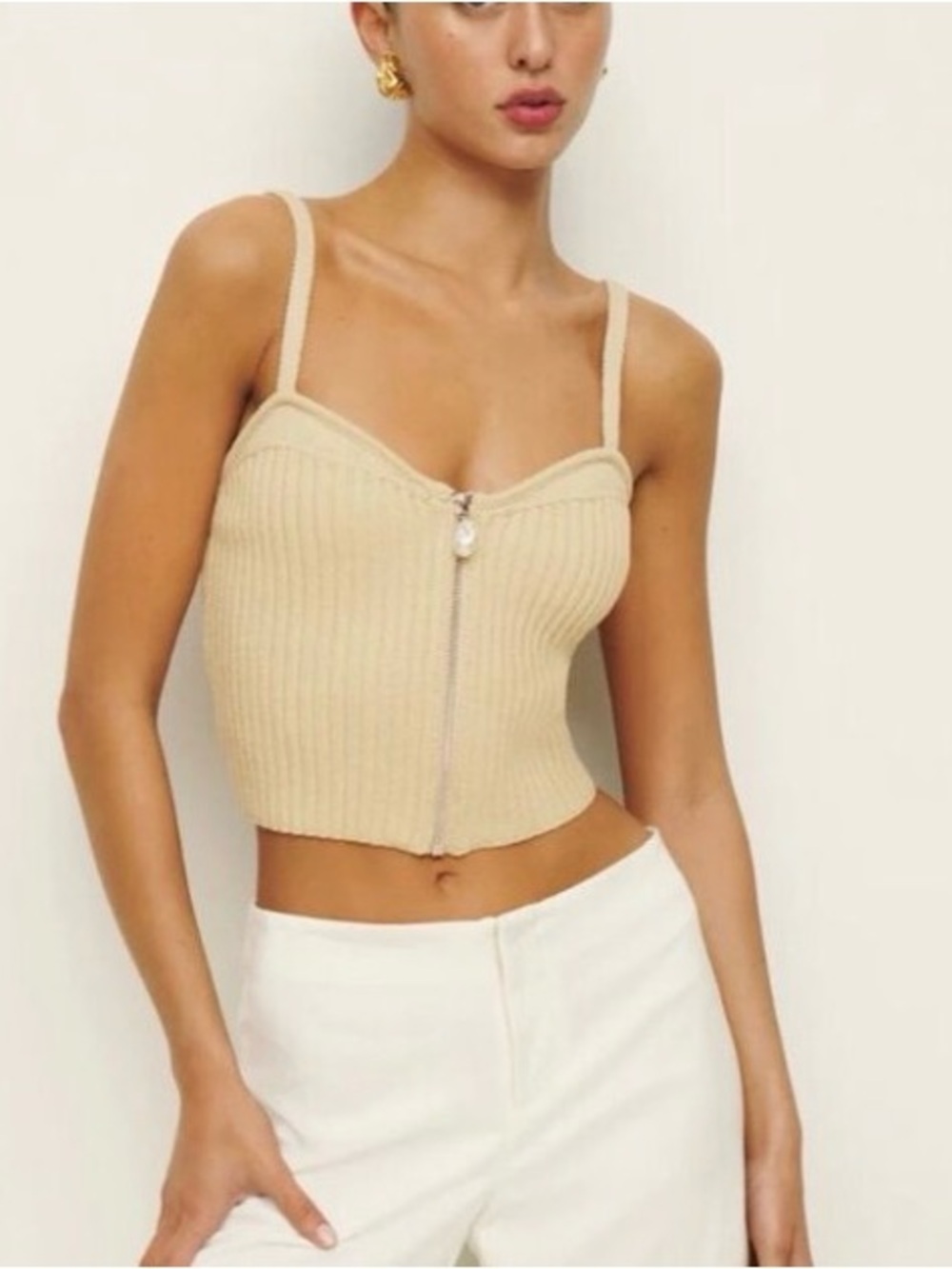 NWT Reformation Wesley Sweater Tank Birch Cream Pearl Zipper 1314780BRH00S Small
